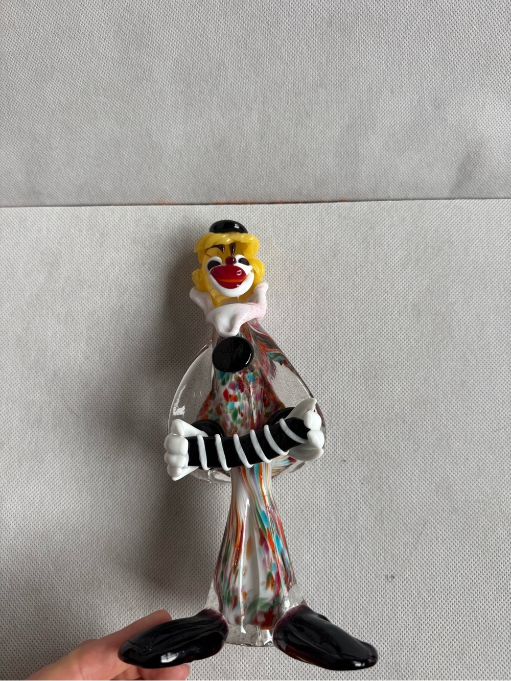 Murano Multicolor Glass Clown Figurine with Black Accordion
